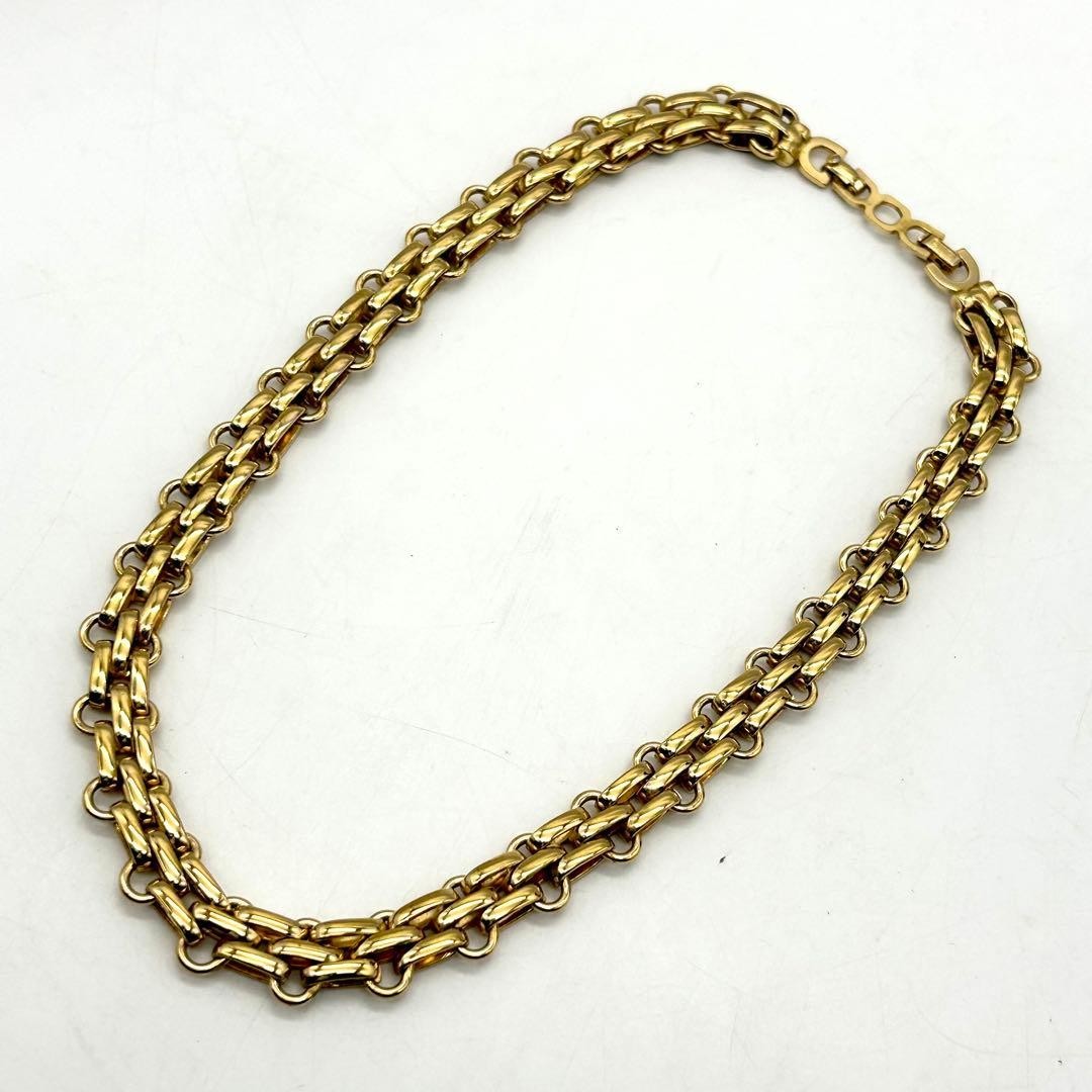 CHRISTIAN DIOR Gold Plated Chain Link Necklace Choker Vintage Used Excellent