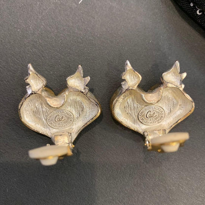 Christian Lacroix Vtg Angel Heart Clip Earrings Silver Gold Combo 2.7x3.2cm Auth