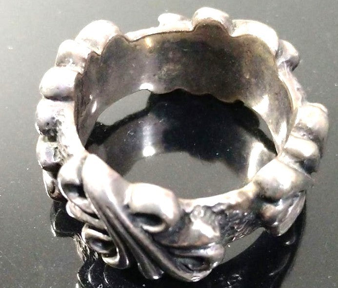 A&G Sterling Silver 925 Fleur Sculpted Band Ring Size 9.5-9.75 US Vintage Unisex