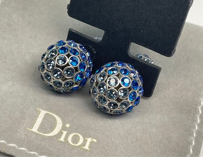 Rare Christian Dior Tribales Blue Silver Rhinestone Earrings Excellent Condition