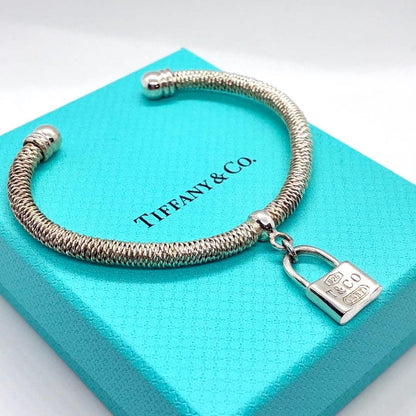 Tiffany Co Somerset Mesh Bangle Bracelet Padlock Sterling Silver 925 Used No Box