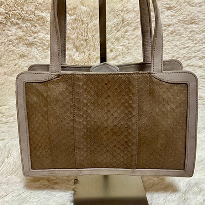 Rare LOEWE Brown Embossed Leather Canvas Greige Handbag Mini Pouch Used