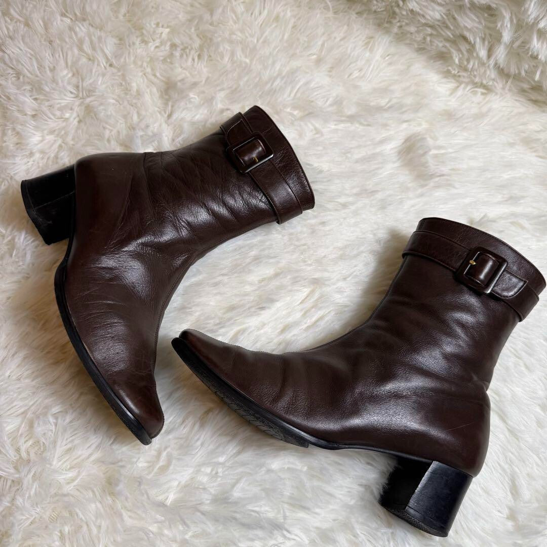 Yves Saint Laurent Brow Leather Side Zipp Short Boots Women Size 35.5 US 5.5