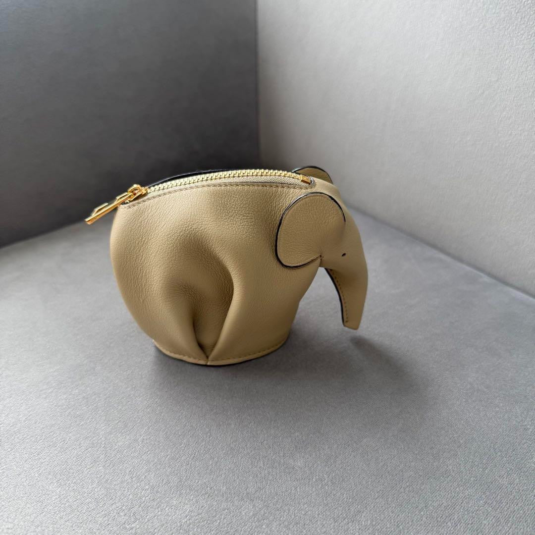 Auth Loewe Elephant Motif Leather Mini Pouch Coin Case Beige Used From Japan