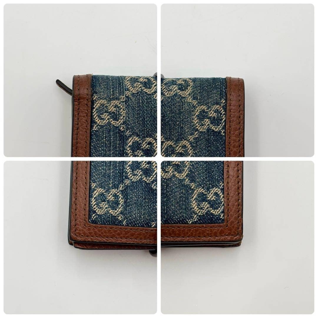 Gucci Authentic Jackie 1961 GG Print Indigo Denim Leather Compact Wallet 8x11 cm