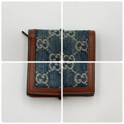 Gucci Authentic Jackie 1961 GG Print Indigo Denim Leather Compact Wallet 8x11 cm