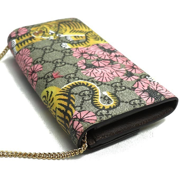 Gucci Auth 453506 GG Supreme Chain Wallet Bengal Tiger Cherry Blossom 19x10x3cm