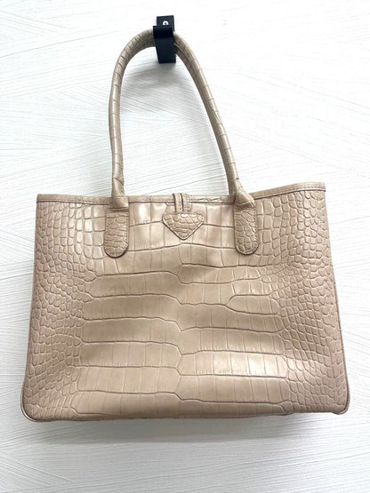 LONGCHAMP Roseau Tote Bag Beige Embossed Leather Shoulder Handbag 13.8x10.2x4.3"