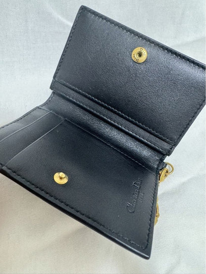 Rare Christian Dior Cannage Studded Black Leather Card Case Holder Used Auth