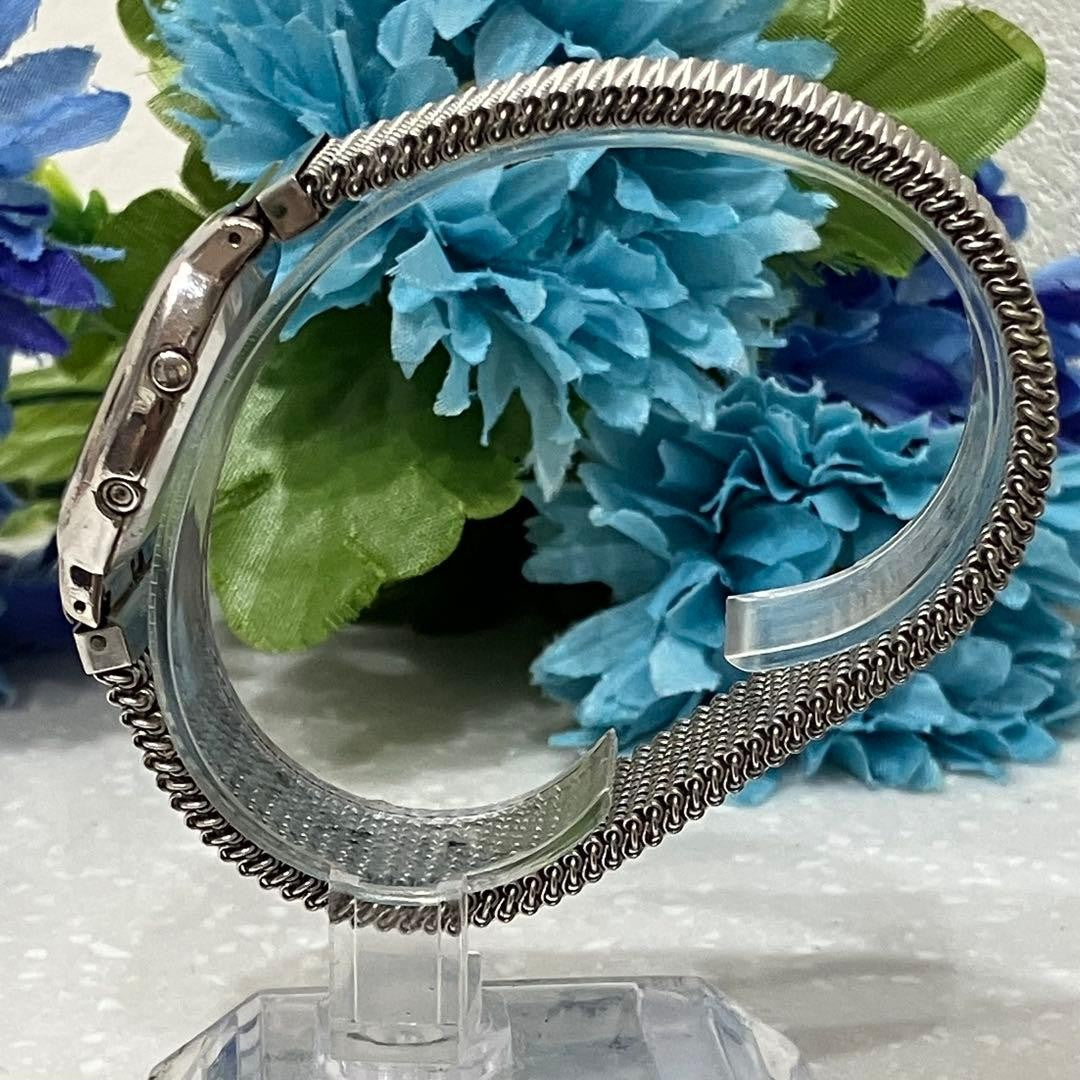 SEIKO F023-5000 Digital Quartz Watch Square Case Mesh Bracelet Silver Vintage