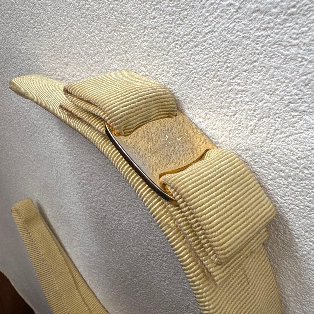 Salvatore Ferragamo Auth Vara Ribbon Canvas Headband Ivory 45 cm 17.7" 3.3 cm