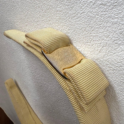 Salvatore Ferragamo Auth Vara Ribbon Canvas Headband Ivory 45 cm 17.7" 3.3 cm