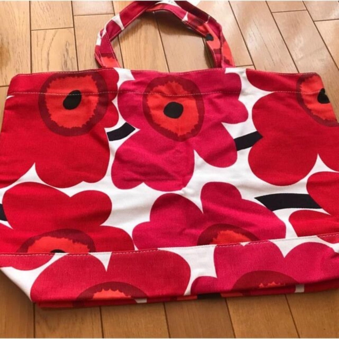 Marimekko Floral Canvas Red Tote Bag Big 50x36 cm 19.7x14.2" New