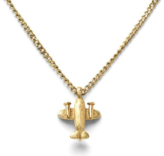 GIVENCHY Vintage Airplane Motif Pendant Necklace Gold GP Unisex Choker 40cm Used
