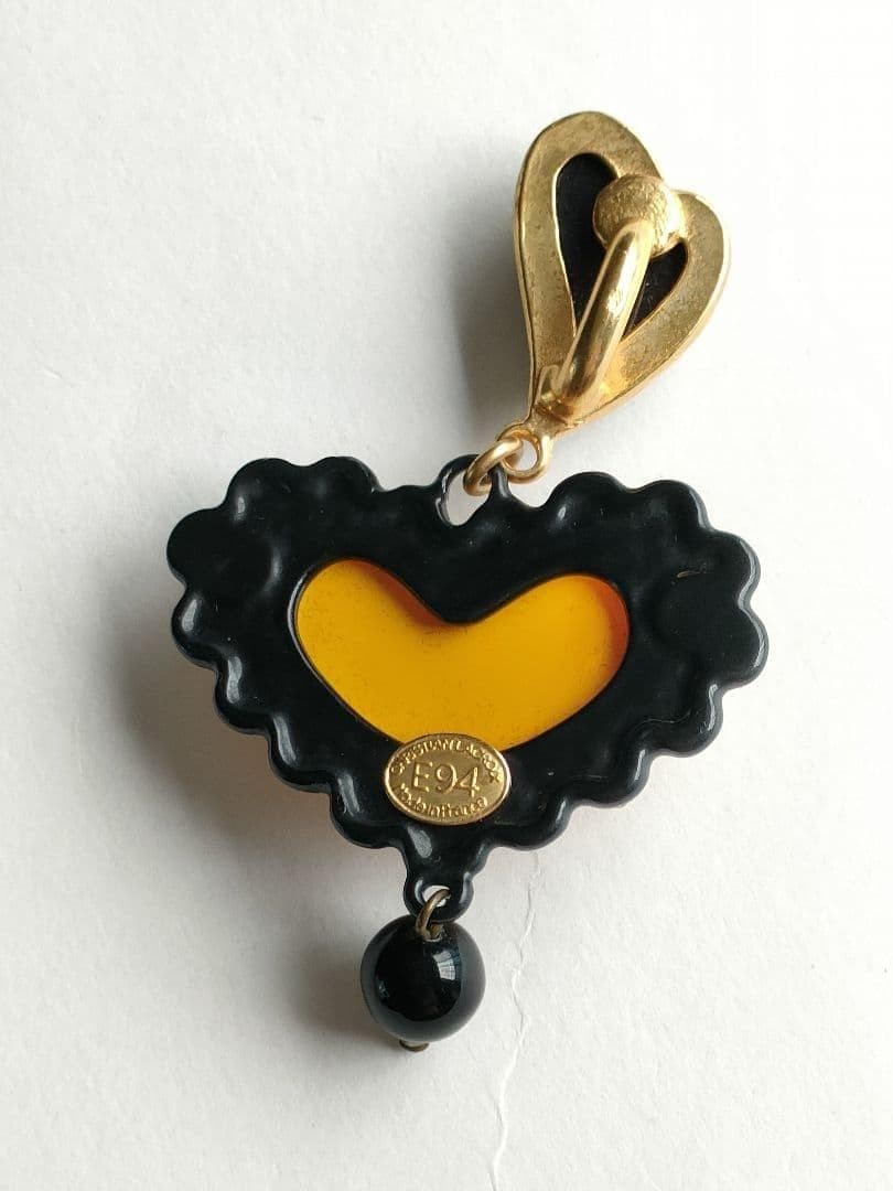Christian Lacroix Heart Motif Pendant Top 5.0x8.2cm 2.0x3.2" Vintage Used Yellow