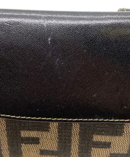 FENDI Zucca Long Wallet Bifold Brown Black Canvas Leather Snap Clasp Italy