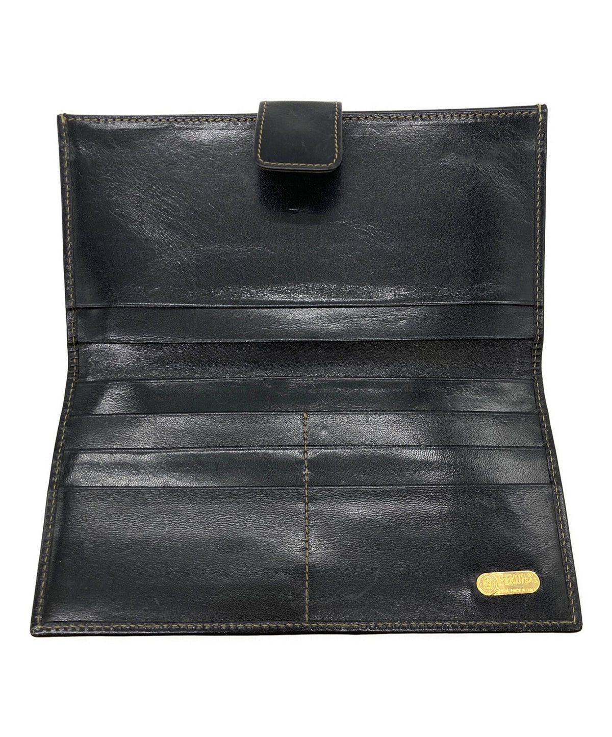 FENDI Zucca Long Wallet Bifold Brown Black Canvas Leather Snap Clasp Italy