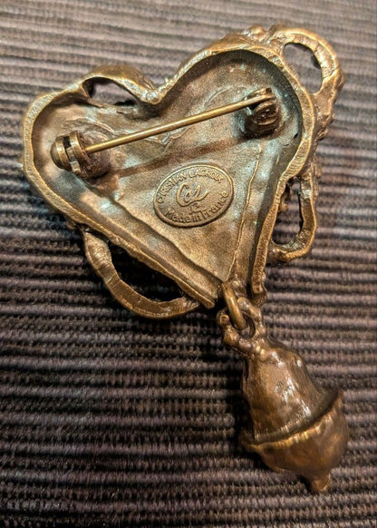 Christian Lacroix Vintage Brooch 5.5x4cm 2.2x1.6" 26g Used Heart Pink Gold