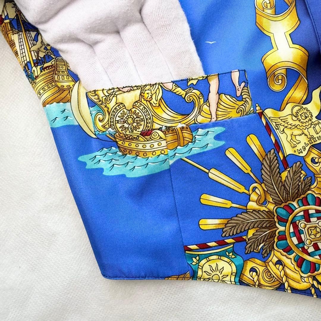 Hermes Auth Vtg Voiles et Galons Silk Scarf Print Vest Blue Size 50 Used