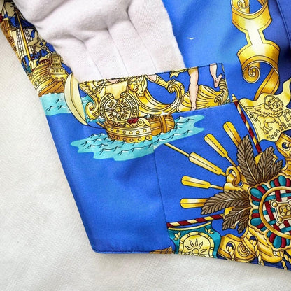 Hermes Auth Vtg Voiles et Galons Silk Scarf Print Vest Blue Size 50 Used