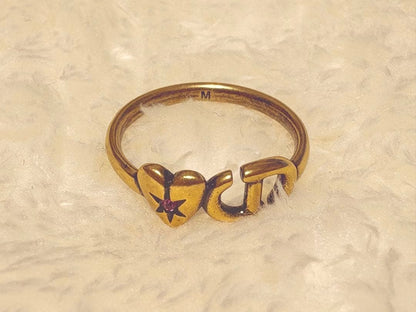 Christian Dior Lucky Charm Ring Heart Logo Antique Gold Tone Size M 52.5 US 6.25