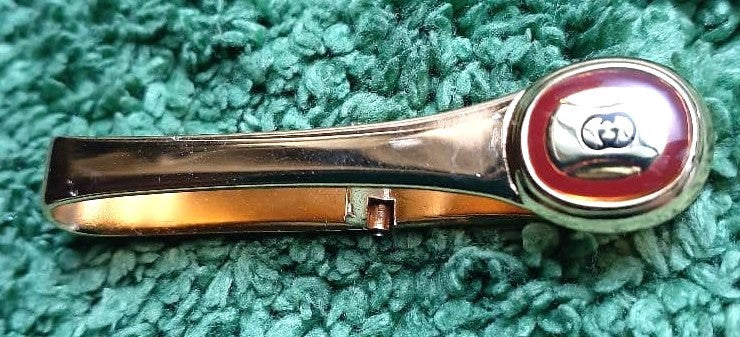 GUCCI Old Gucci Cufflinks Tie Clip Set Red Enamel Gold Tone Vintage Italy Used