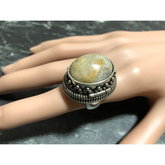 Saint Laurent Silver 925 Natural Stone Hinged Ring Size 49 US 5 Rare
