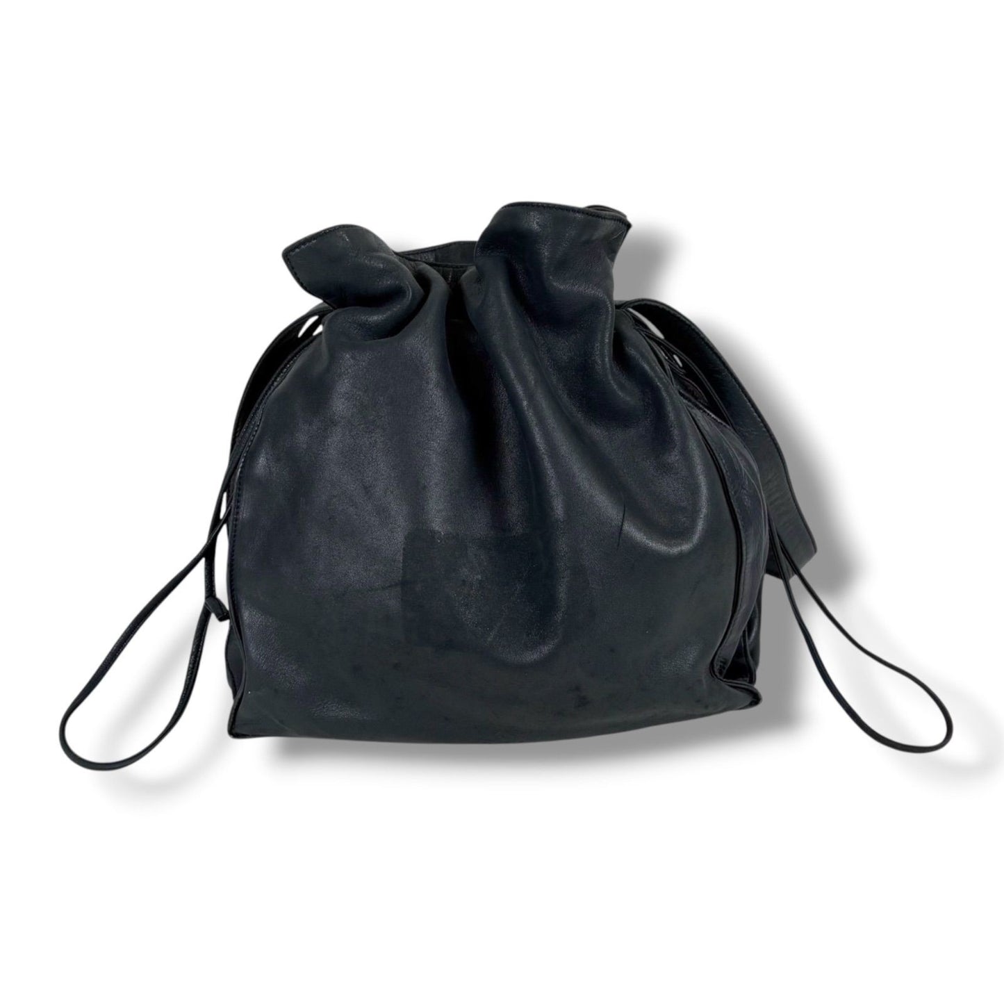 Loewe Auth Flamenco Anagram Logo Nappa Leather Drawstring Shoulder Bag Black