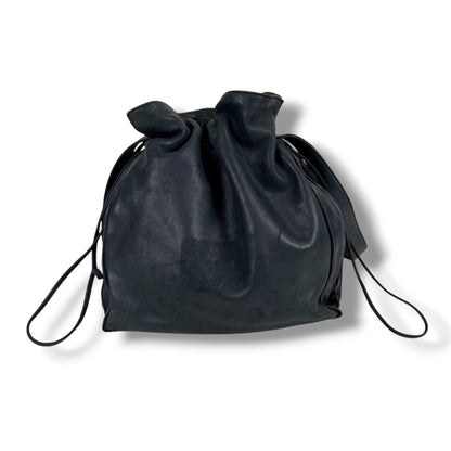 Loewe Auth Flamenco Anagram Logo Nappa Leather Drawstring Shoulder Bag Black