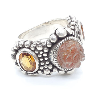 Stephen Dweck Sterling Silver Flower Citrine Ring 925 Size US 5 Used Japan