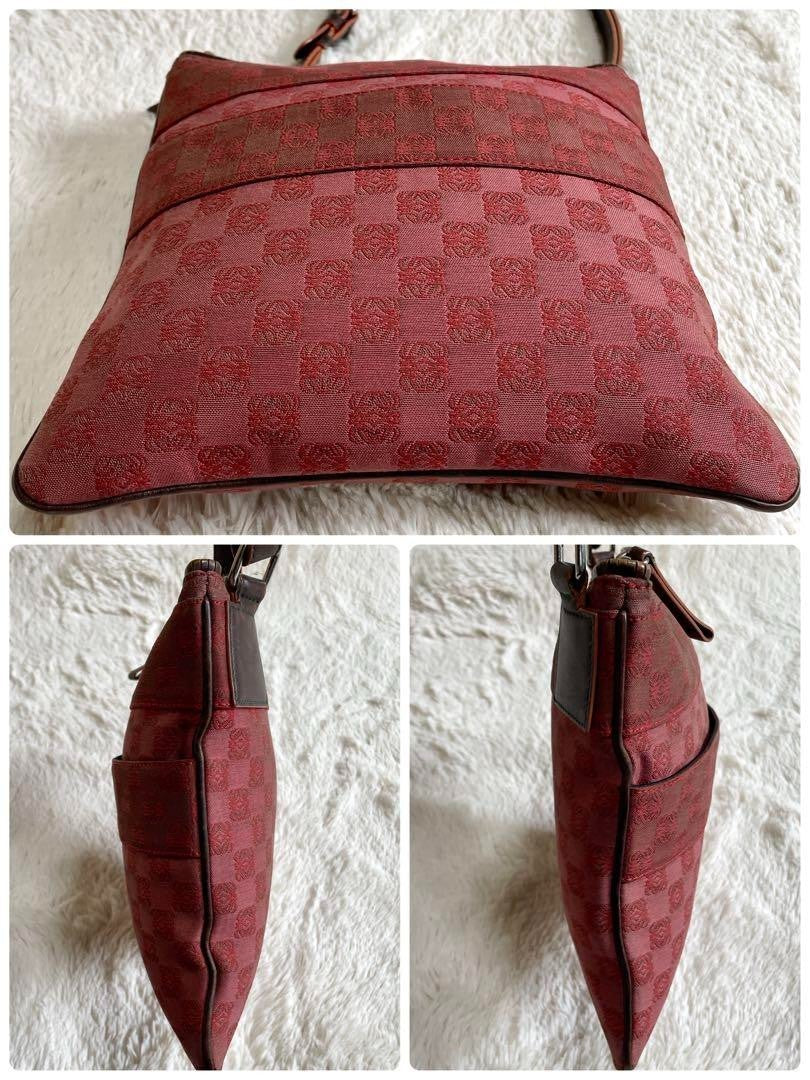 Loewe Repeat Anagram Shoulder Bag Canvas Leather Red Used From Japan
