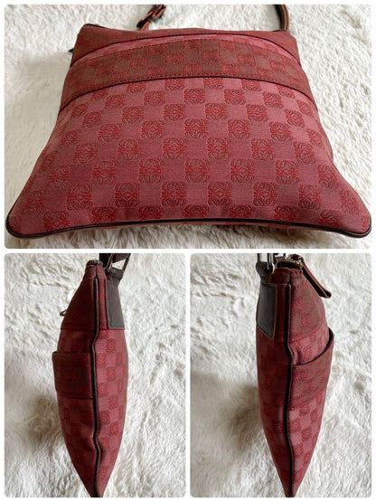 Loewe Repeat Anagram Shoulder Bag Canvas Leather Red Used From Japan