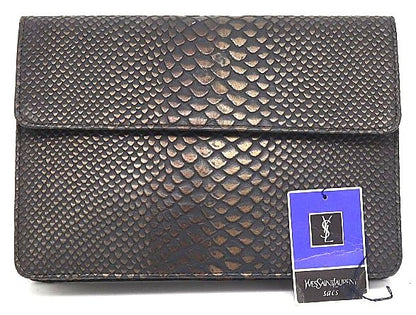 YSL Yves Saint Laurent Clutch Bag Black Exotic Leather Vintage Auth 5.7x8.1"