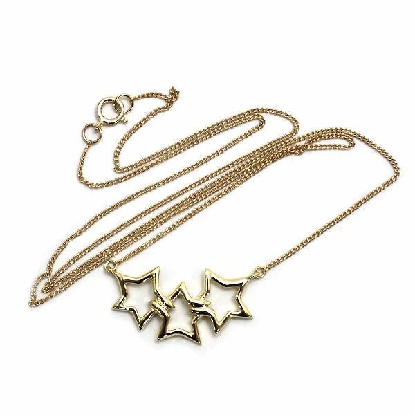 Excellent Tiffany & Co Yellow Gold 18K Triple Star Necklace L 46cm 18in Auth