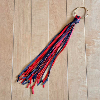 Rare Loewe Red Blue Black Leather Tassel Charm Bag Charm Key Ring Used Japan