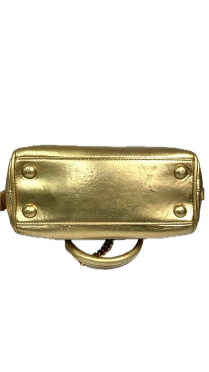 Saint Laurent Baby Duffle Handbag Chain Shoulder Bag 2-Way Gold Leather