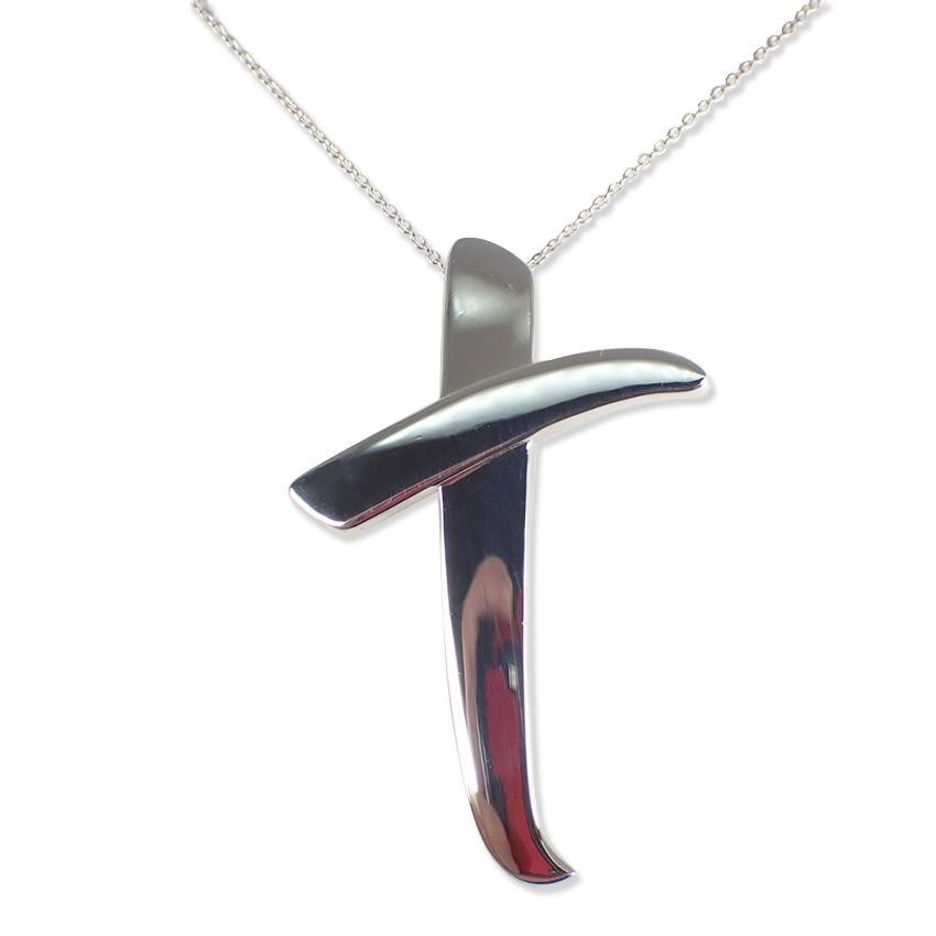 Tiffany & Co Sterling Silver 925 Paloma Picasso Kiss Cross Necklace Pendant 65cm