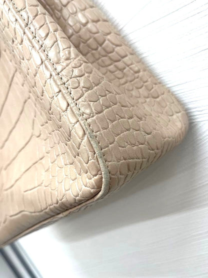 LONGCHAMP Roseau Tote Bag Beige Embossed Leather Shoulder Handbag 13.8x10.2x4.3"