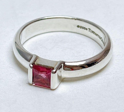 Tiffany & Co Sterling Silver Pink Tourmaline Stacking Ring Size 48 US 4.5 Used