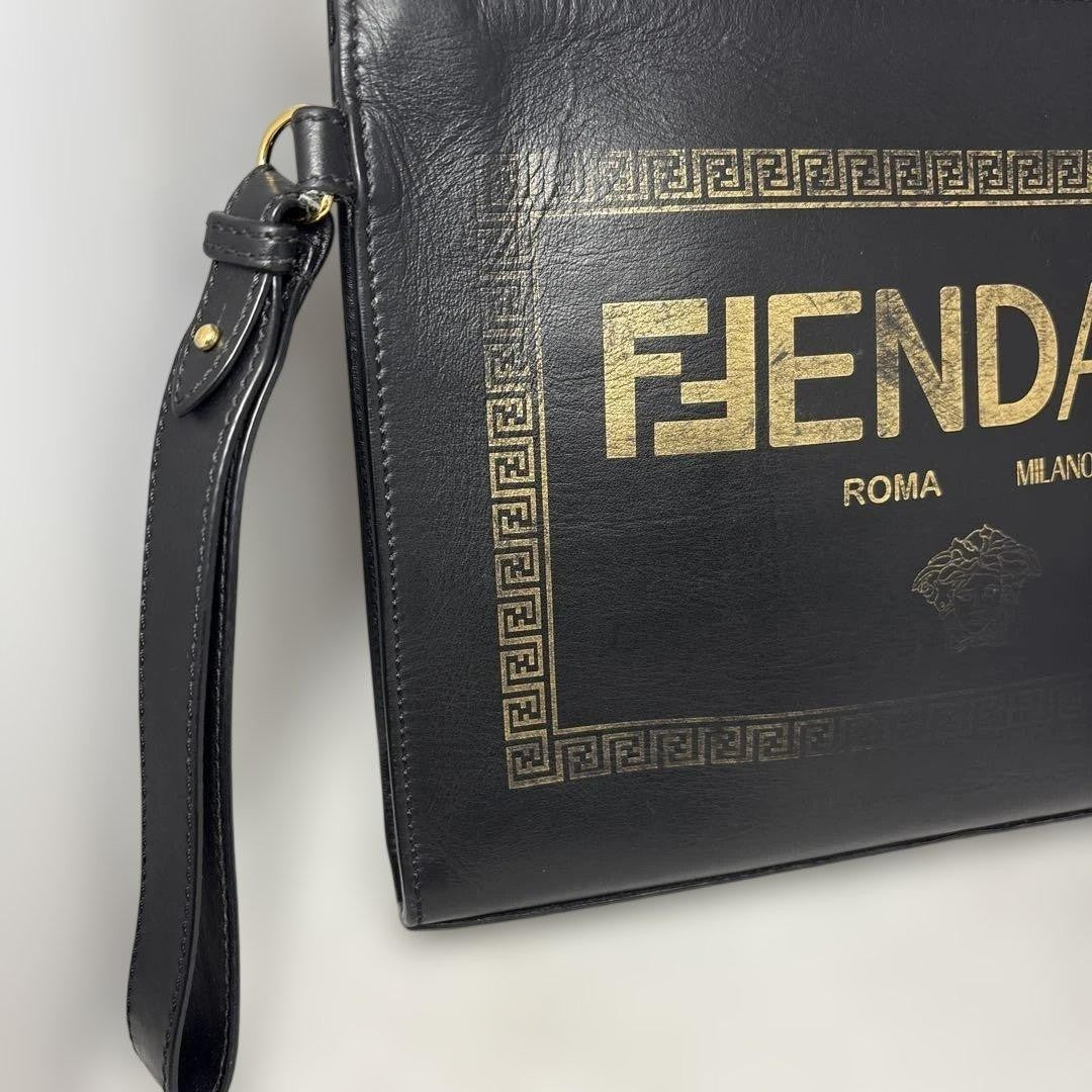 FENDI x Versace FENDACE Leather Black Clutch Bag Gold Heardware