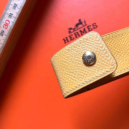 Hermes Auth Leather Lipstick Case Yellow Small Accessory With Box Used
