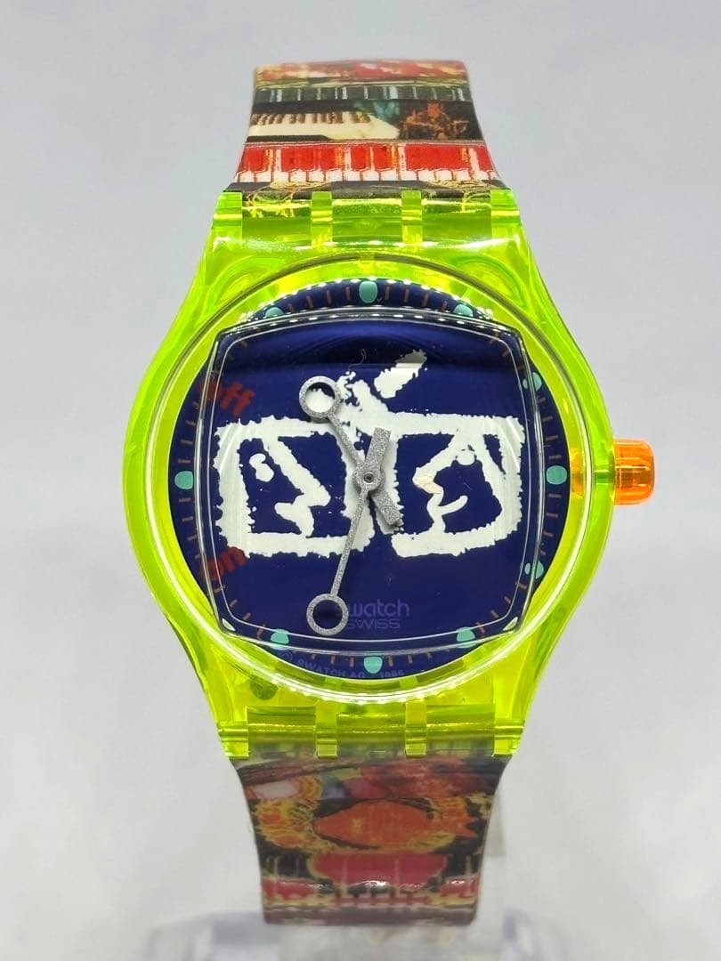 Swatch Nam June Paik Artist Collaboration Quartz Watch Neon Green Resin Case