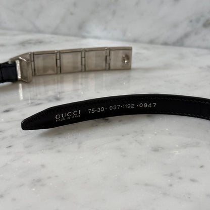 Gucci Navy Leather Logo Buckle Narrow Belt Women Size 75/30