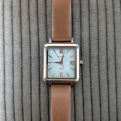 CASIO SHEEN SHS-D400CGL-7AJF Womens Solar Watch Square White Dial Leather Band