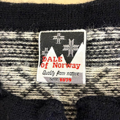 Dale of Norway Nordic Fair Isle Wool Sweater Metal Button Black White Men's L
