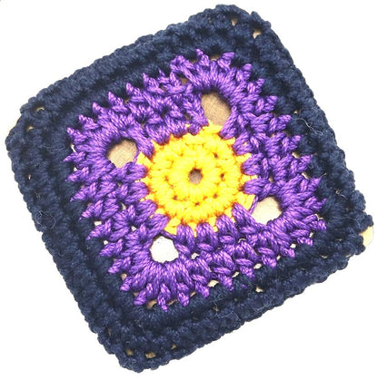 PRADA Crochet Pin Brooch P7138 Navy Purple Yellow Cotton Metal 1.8in. Italy