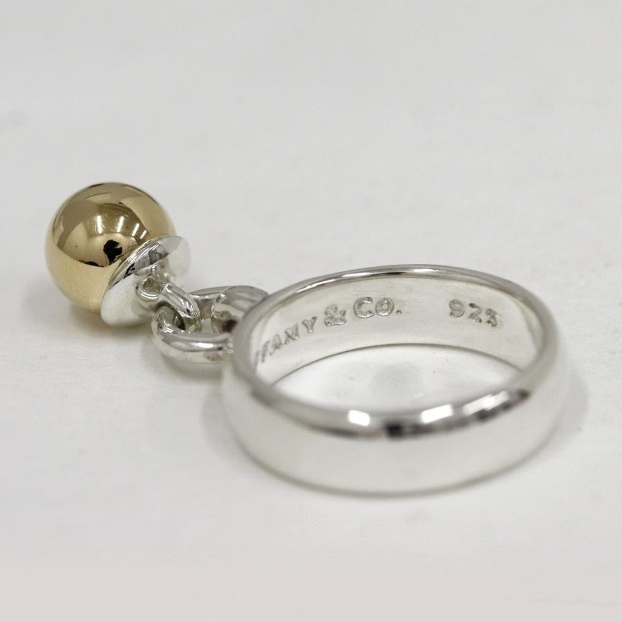 Excellent Tiffany & Co Sterling Silver 925 Yellow Gold 18K Dangle Ball Ring 5.5