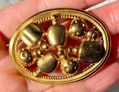 Christian Dior Perfume Bottle Motif Brooch Pin Gold Tone Vintage Oval Jewelry