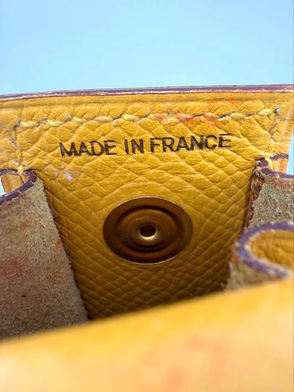 HERMES Lipstick Case Holder Yellow Epsom Leather Gold Hardware France Vintage