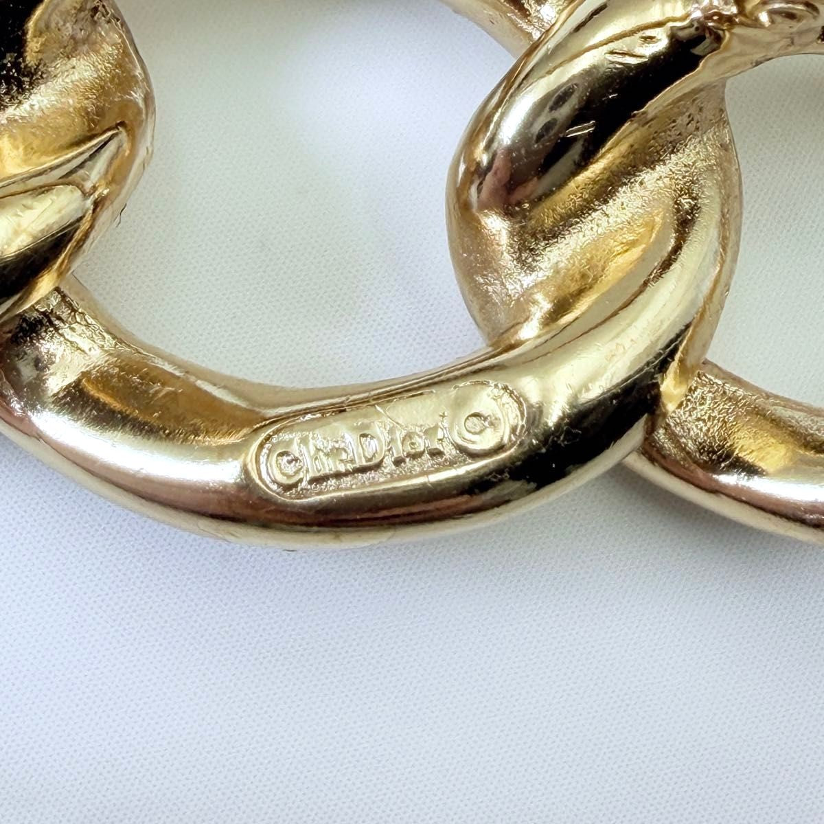 Christian Dior Vintage Brooch Gold Tone Chain Link Rhinestone Pin Signed Jewelry